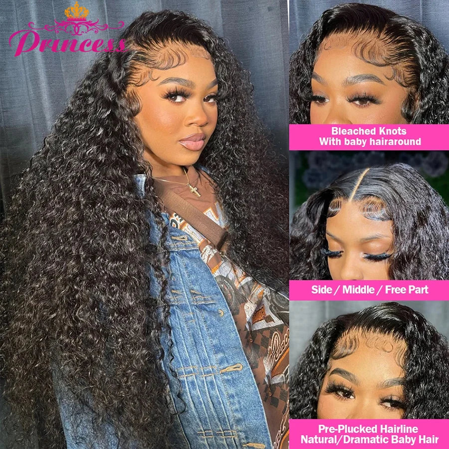 Princess Hair 13x4 Deep Wave Lace Front Wigs Human Hair Pre Plucked HD Transparent Lace Frontal Wigs Human Hair for Black Women