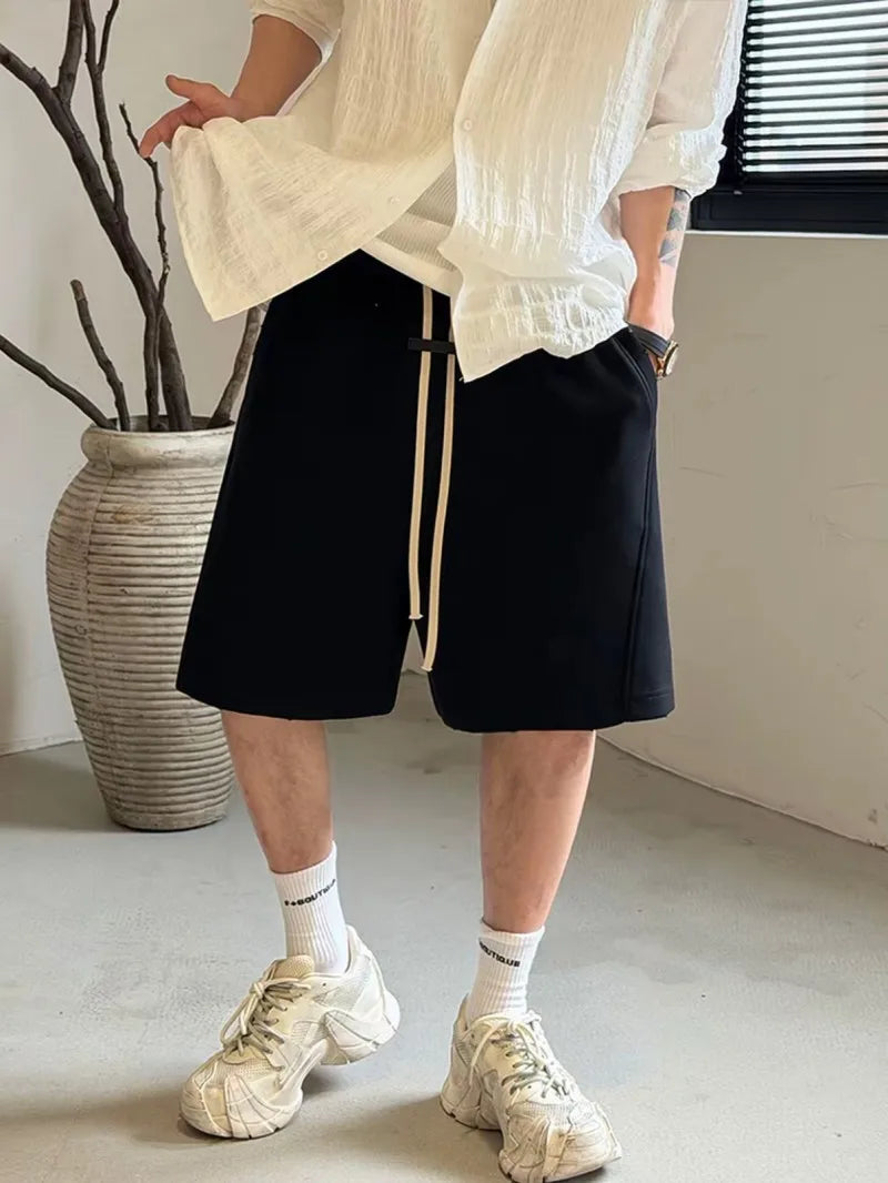 Mens Summer Casual Shorts Loose Fit Elastic Waist Drawstring Streetwear Sweatpants Hip Hop Shorts Knee Length Straight Trousers