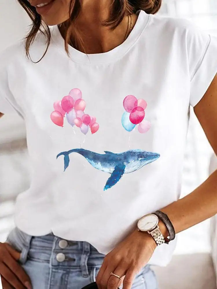 Women's Short-sleeved Explosive Insect Butterfly Dragonfly Print Round Neck T-shirt Women Clothes  Oversized T Shirt  Harajuku