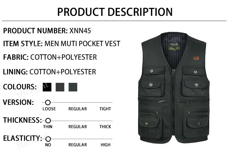 Men Large Size XL-4XL Motorcycle Casual Vest Male Multi-Pocket Tactical Fashion Waistcoats High Quality Masculino Overalls vest