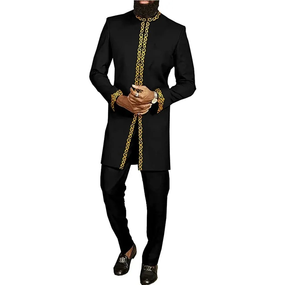 Kaftan Men's Suit African Ethnic Style Long Sleeve Embroidered Suit Men's Traditional Clothing 2-piece Suit
