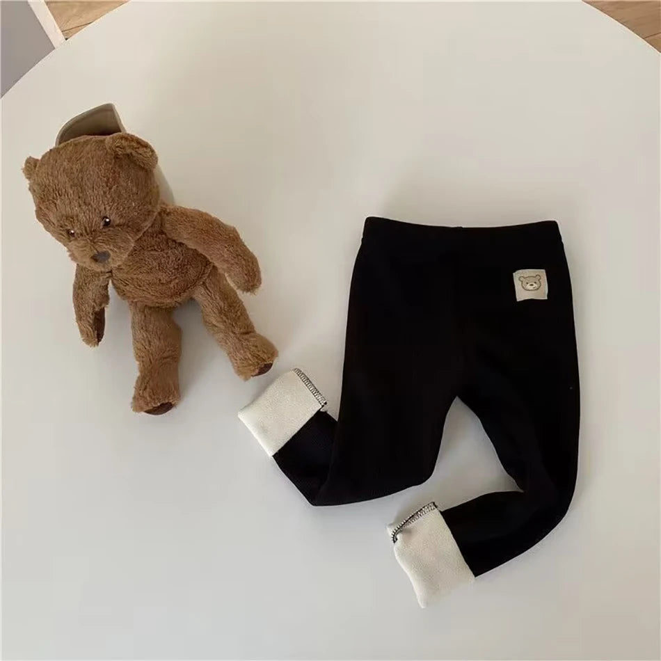 Plush Pants for Kids 1-8 Years Soft Warm Solid Color with Animal Cartoons Stretchy Comfy Winter Trousers for Boys and Girls