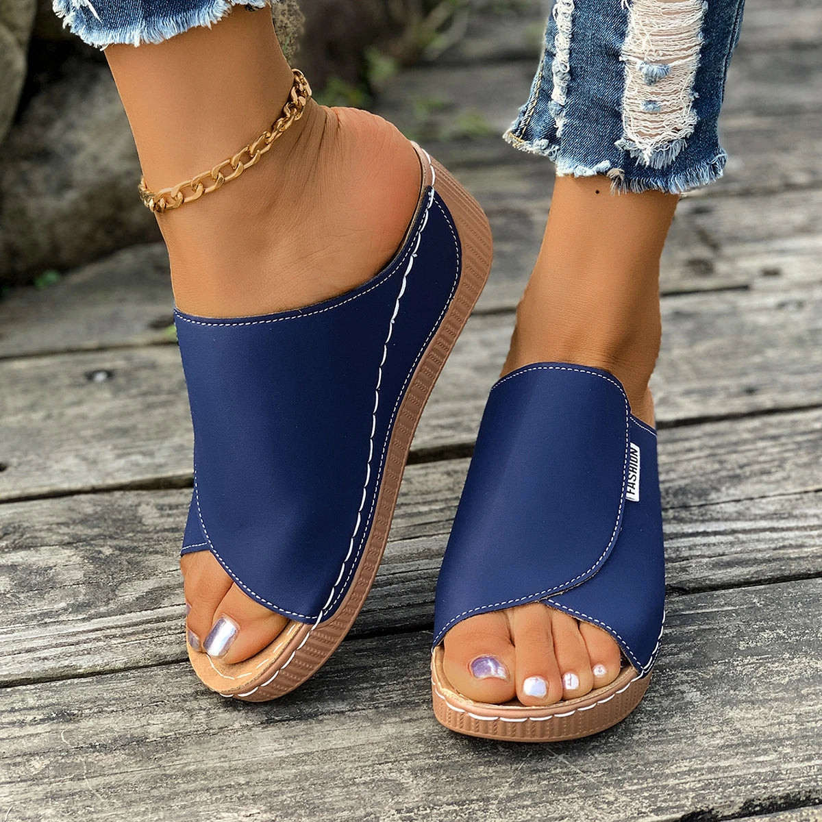 Minimalist Summer Women Sandals Fashion Thick Sole Wedge Heel Platform Slides Slip on Sandals Woman Slippers Female Footwear