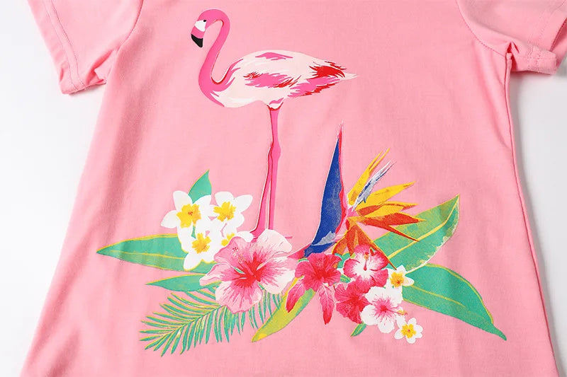 Children's Summer Casual Clothing Baby Girls Animals Printed Pink T-Shirts+Shorts Two-Piece For Kids Pajamas Set Home Wear Suits