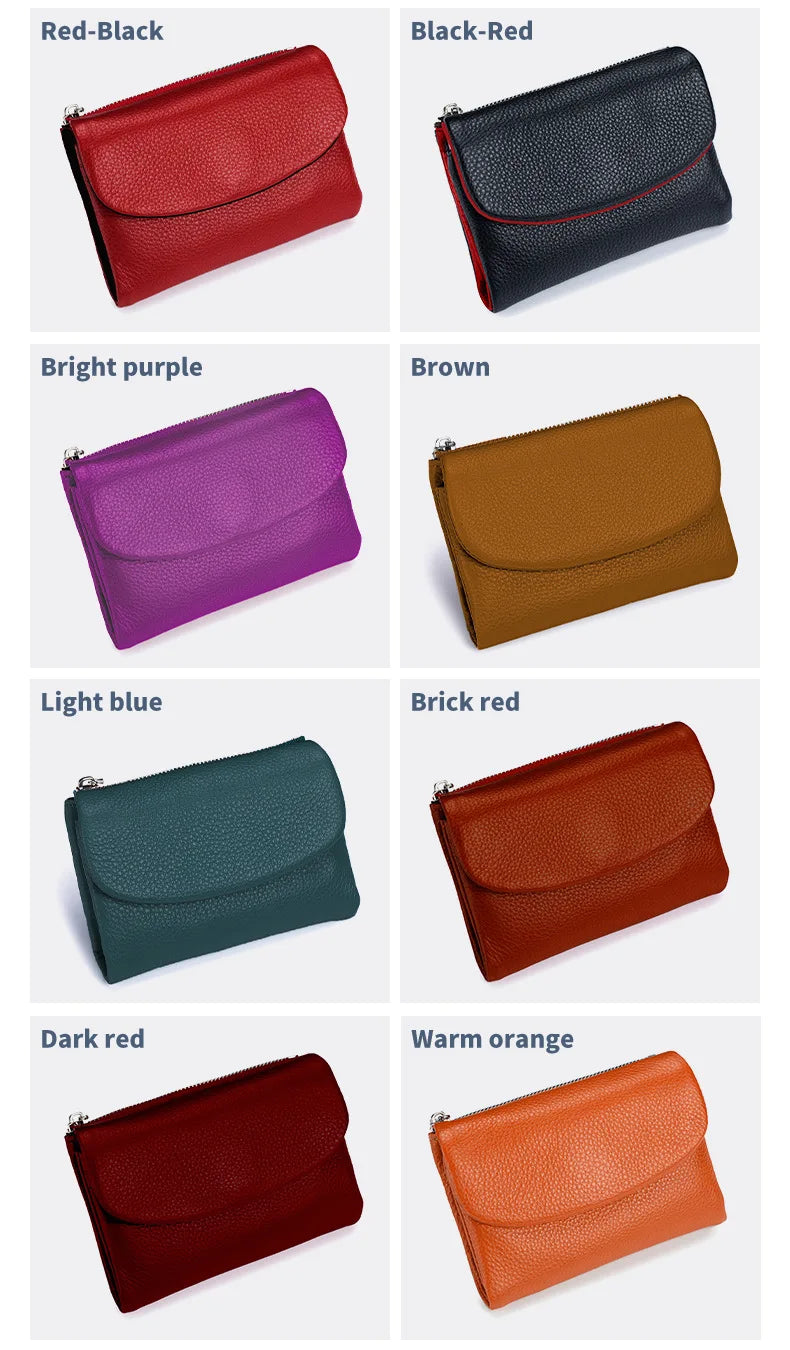 Short Genuine Leather Wallet Women RFID Card Holder Purse Ladies Mini Soft Real Cow Leather Clutch