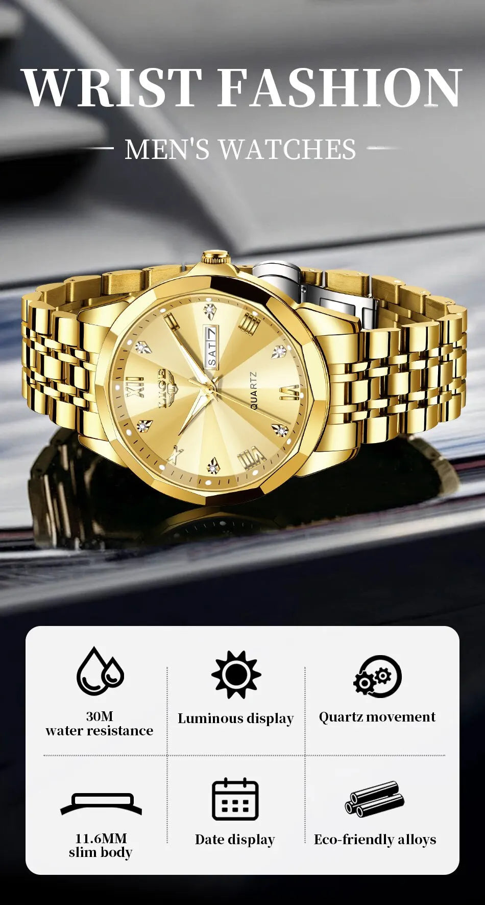 LIGE New Quartz Watch For Men Top Luxury All Steel Design Fashion Business Wristwatch Men Waterproof Watches Man Montre Homme