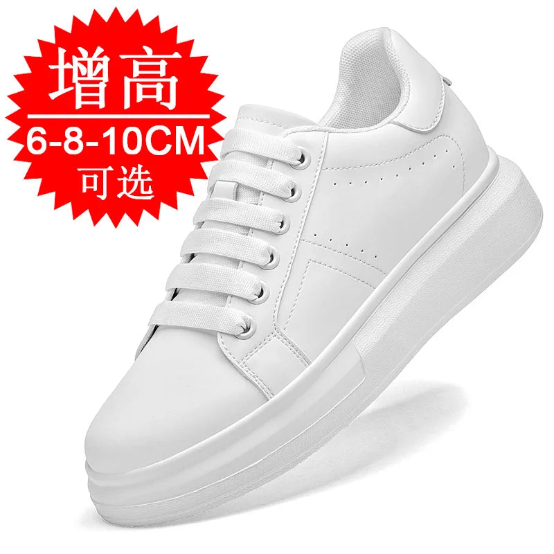 Men's Invisible Height Increasing Elevator Shoes Lace-up Sporty White Sneakers 6cm 8cm 10cm Taller Size Plus Invisible Elevate