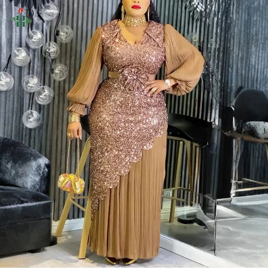 H&D 2026 Fashion African Party Dresses For Women Dubai Ankara Wedding Evening Gown Plus Size Elegant Turkey Muslim Maxi Dress