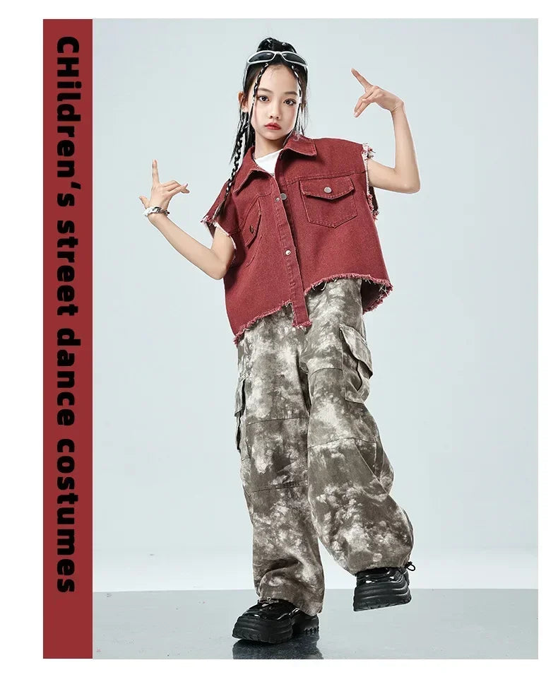 Children Hip Hop Jazz Fashion Show BoyGirl Loose Vest Baggy Pan t T-shirt Suits Sets Dance Performance Clothes Kids Tracksuits
