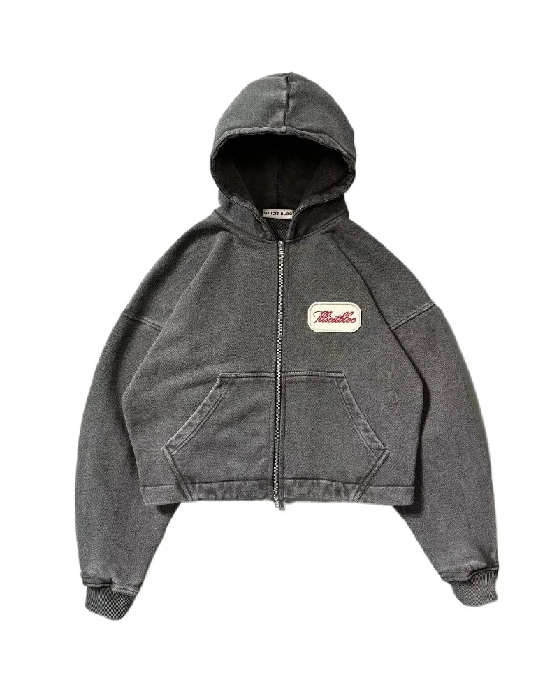 American Fashion Hip Hop Letter Embroidered Zipper Hoodie Men Street Y2K New Casual Loose Fleece Padded Sweatshirt Unisex Hoodie