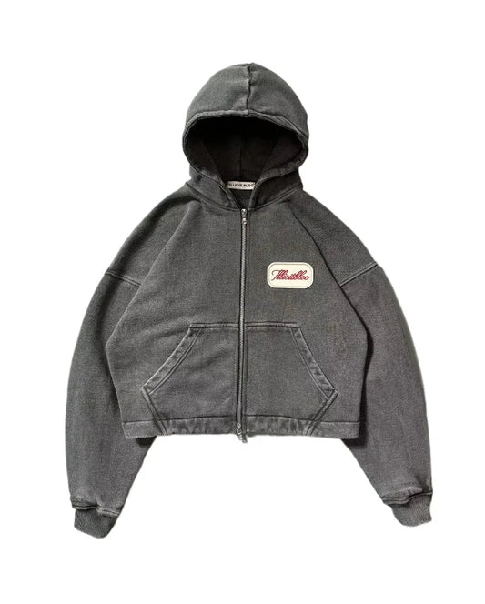 American Fashion Hip Hop Letter Embroidered Zipper Hoodie Men Street Y2K New Casual Loose Fleece Padded Sweatshirt Unisex Hoodie