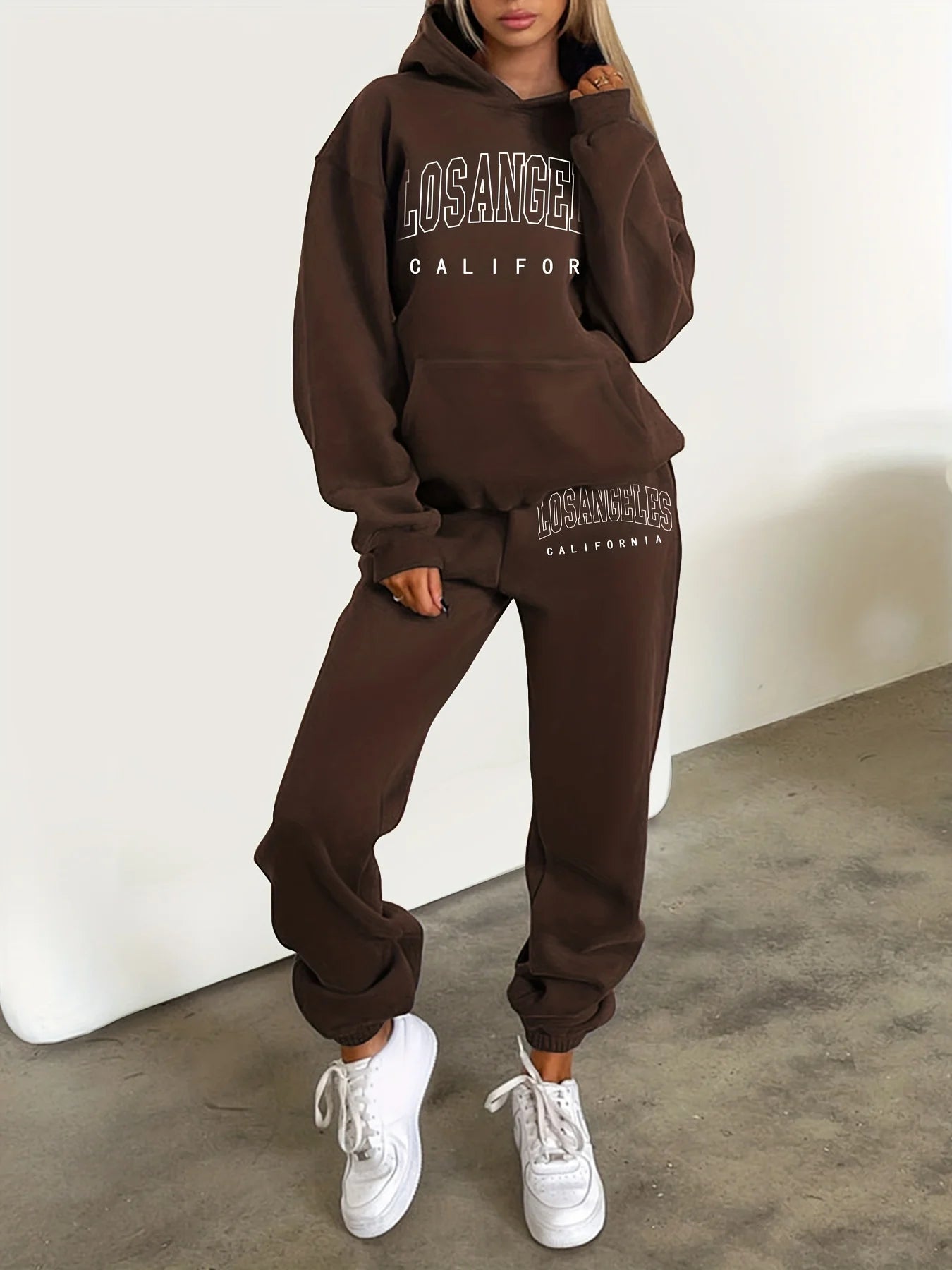 Women's Hoodie+Sweatpants Set Hip Hop Street Casual Los Angeles California Printed Loose Sweatshirt Autumn Fleece Warm Clothing