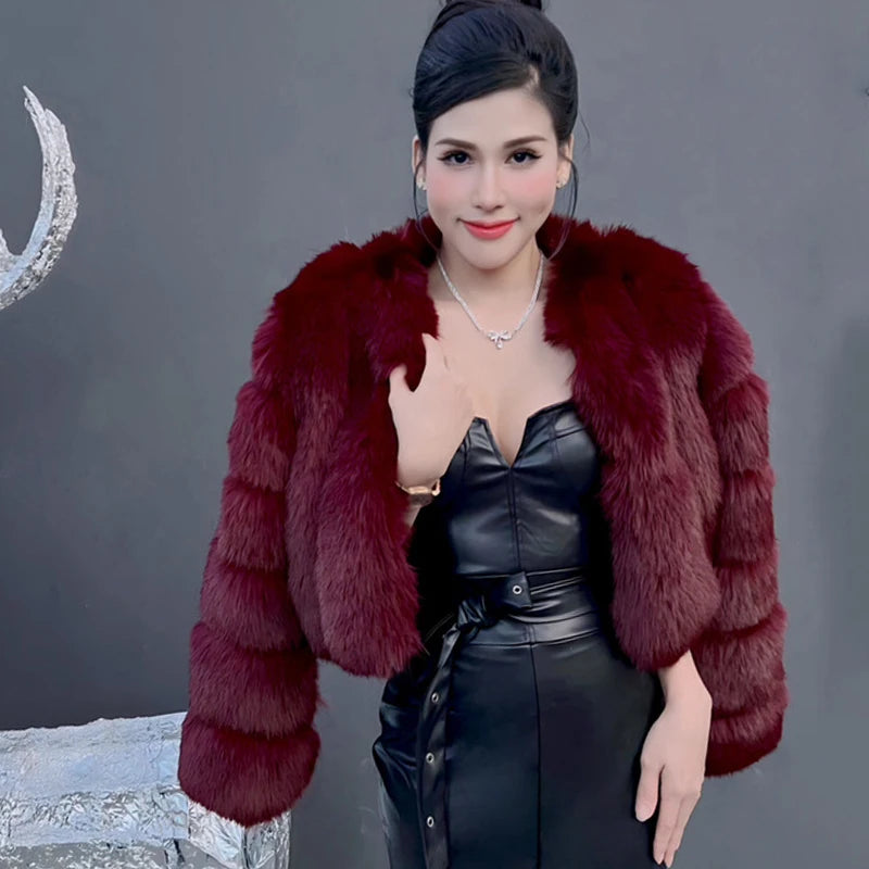 Faux Fox Fur Coat V-Neck Winter Woman Long Sleeve Warm Winter Coat Women Fashion Luxury New Fur Jacket Teddy Chic Outwear 2024