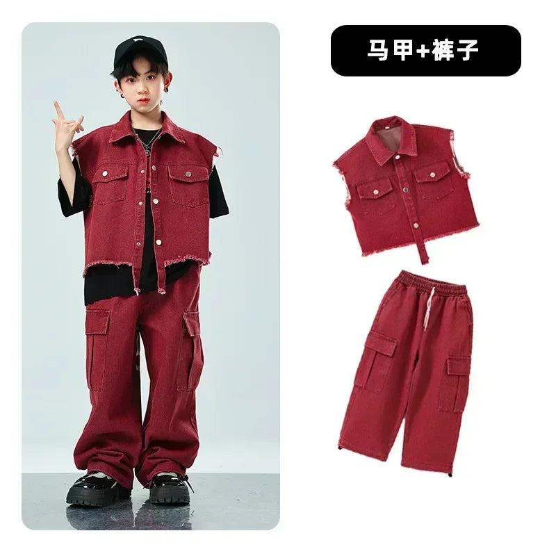 Children Hip Hop Jazz Fashion Show BoyGirl Loose Vest Baggy Pan t T-shirt Suits Sets Dance Performance Clothes Kids Tracksuits