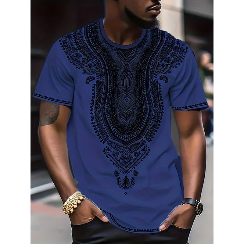 African Ethnic Pattern T-Shirt For Men Tribal Dashiki 3D Printed Tees Summer Casual Short Sleeve Loose T Shirts Round Neck Tops