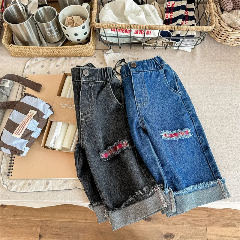 2023 Autumn Spring Baby Girls Boys Denim Pants Loose Fashion Korean Style Kids Casual Jeans Toddler Trouser Children's Clothes