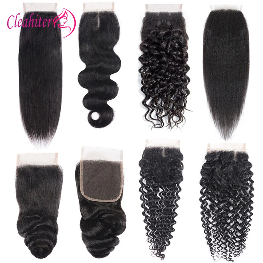 20 Inch Straight Body Wave Deep Curly 4x4 Transparent Lace Closure Pre-Plucked Raw Indian Hair Natural Color 150% Density