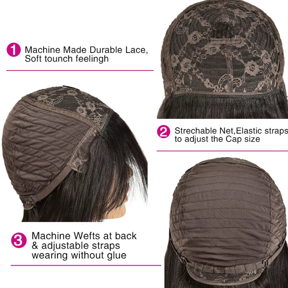 Body Wave Human Hair Wigs With Bangs Peruvian Cheap Glueless Wigs On Sale Clearance Full Machine Made Wig With Bangs For Woman