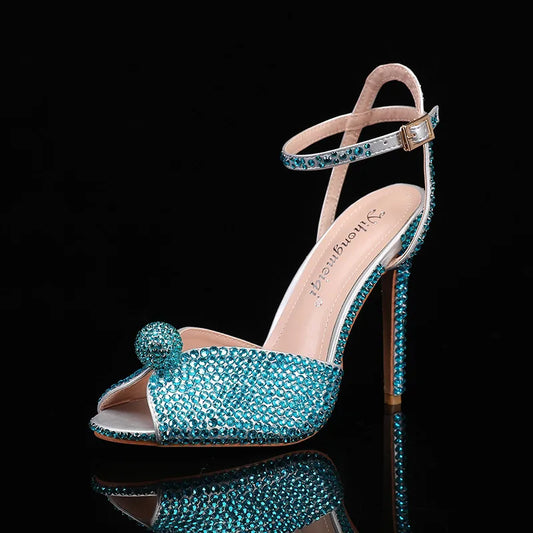 Fashion High Quality Wedding Shoes Women Pearls Studs Luxury Peep Toe White High Heels Buckle Designer Woman Sandal 43 Zapatos