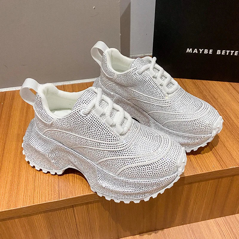 Women's Luxury Fashion Running Shoe Shining Casual Sports Shoes Thick Lace-up Vulcanize Shoes zapatillas de mujer