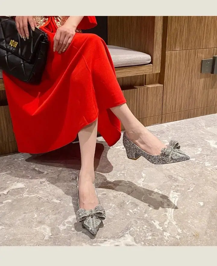 Women's Summer Footwear Stilito Rhinestone Shoes for Woman 2025 with Wedding Bride Genuine Mark Chic and Elegant A Comfortable E