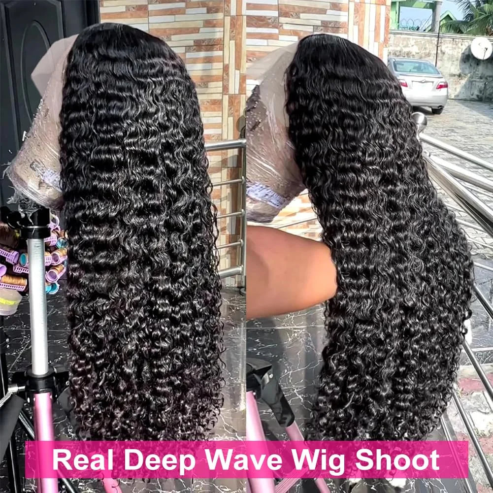 13x6 Brazilian Deep Wave Transparent Lace Front Human Hair Wigs For Women Pre plucked Wig No Glue Precut Lace Wig Isee Remy Hair