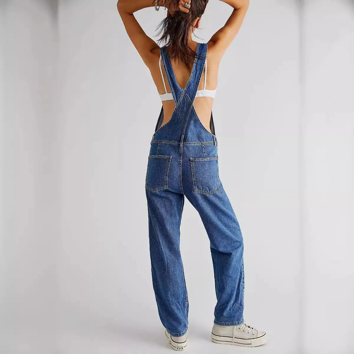 Lady Jumpsuits Retro Loose Straight Shoulder Straps Suspenders Pocket Overalls Casual Commuting Daily Work Wear Fashion Rompers