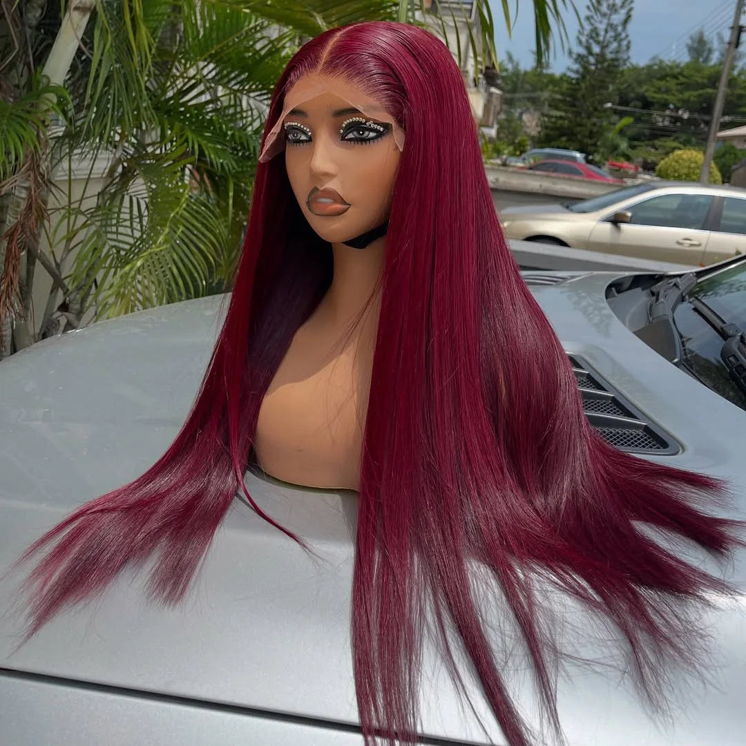 13X4X1 Lace Front Wig Synthetic 99J Burgundy 613 Honey Blonde Straight Prepluck Hairline Baby Hair Bleached Knots Glueless Wigs