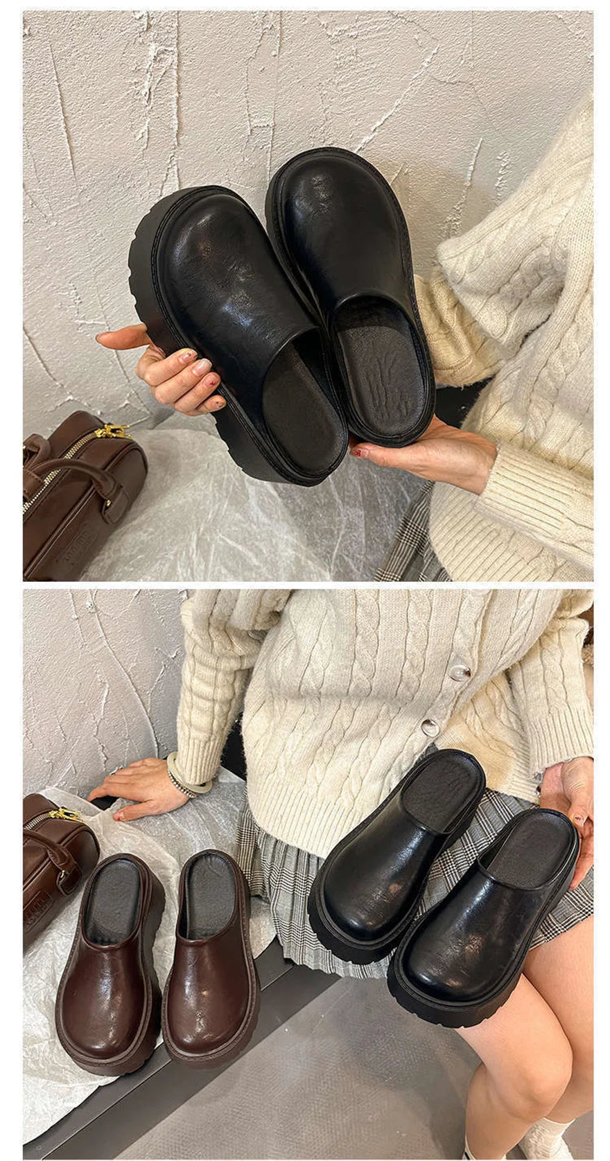 Sandals Summer 2026 New Women Slippers Baotou Platform Trend High Heels Ladies Shoes Pumps Black Soft Leather Thick Slides Mujer