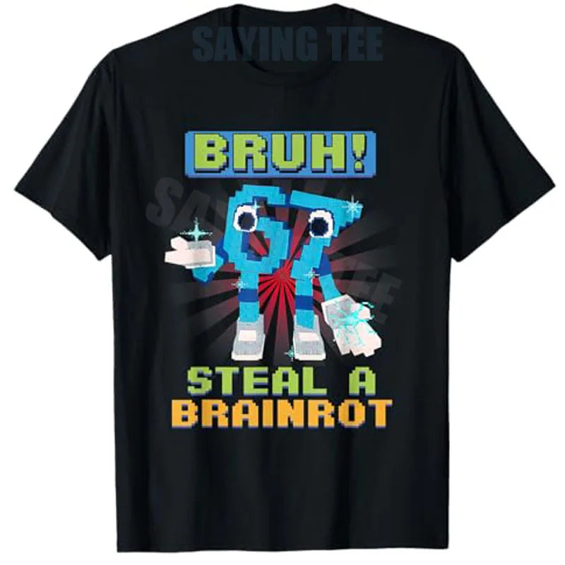 Bruh 67 Meme Steal A Brainrot Pixel T-Shirt Chaotic Humor Y2k Gaming Saying Tee Novelty Gift Boys Fashion Short Sleeve Blouses