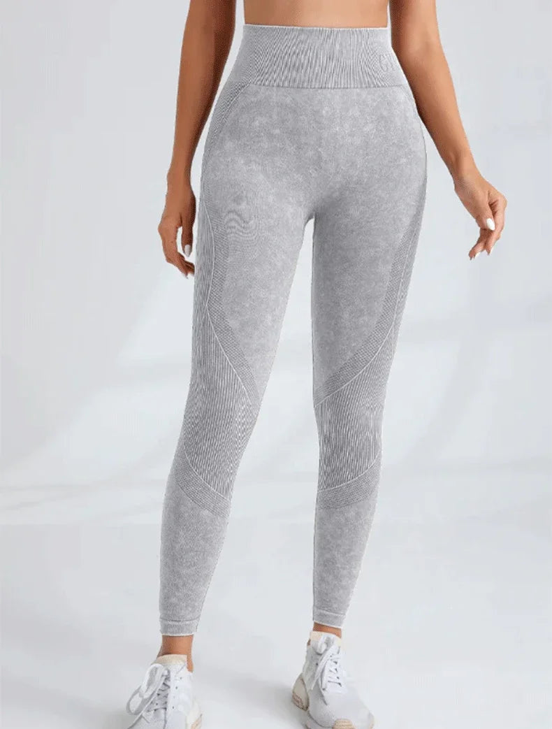 Women Seamless Gym High Waist Yoga Pants Hip Lifting Outdoor Sports Tight Waist Letter Sand Washed Pants Exercise Yoga Leggings