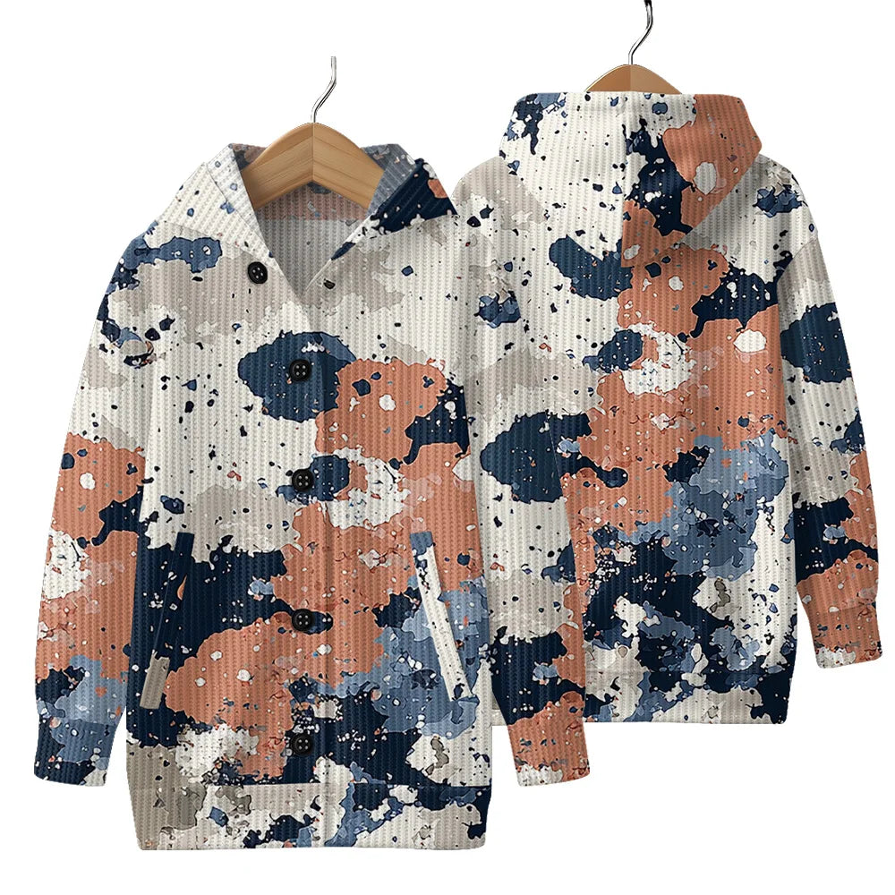 Trendy Camouflage Hooded Cardigan Coats Soft Button-Up Front All-Season Comfort for Outdoor & Indoor Wear Durable Casual Style