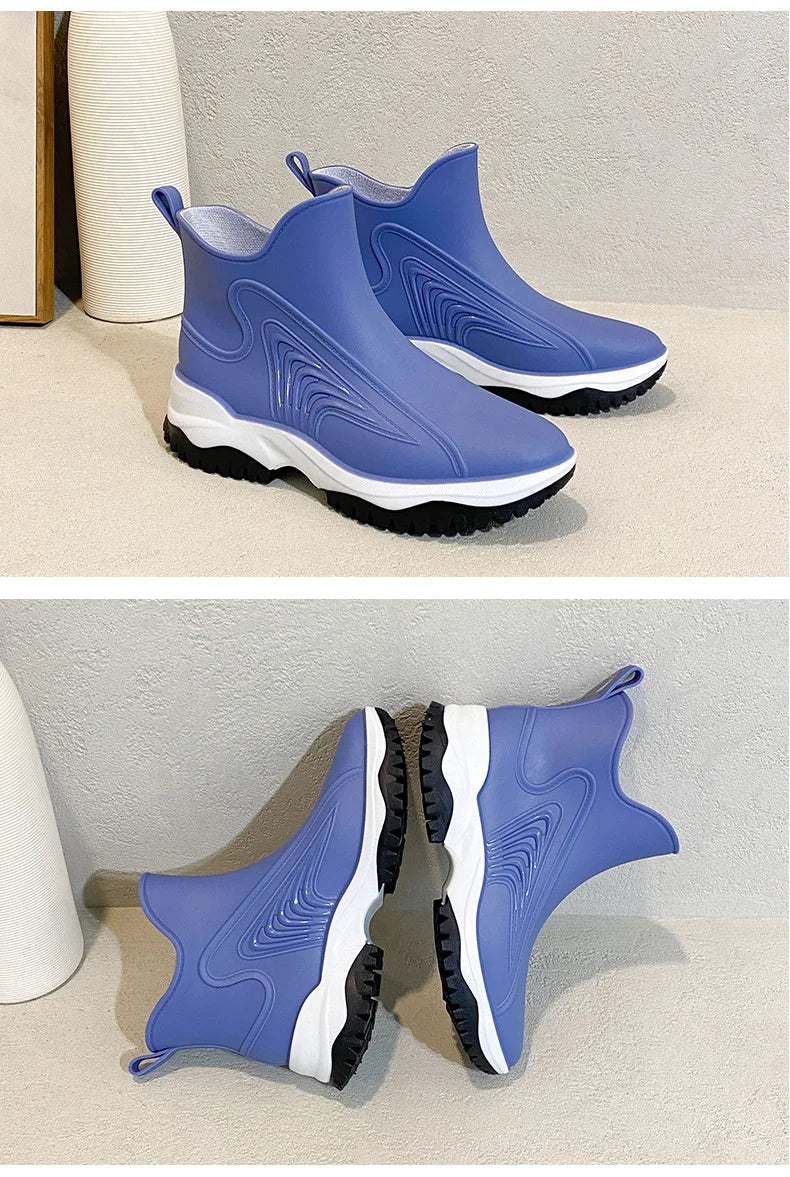 Women Rainboots Slip-on Waterproof Girls Ankle Boots PVC Anti-Slip Spring Autumn Rain Shoes Platform Woman Fishing Rubber Shoes