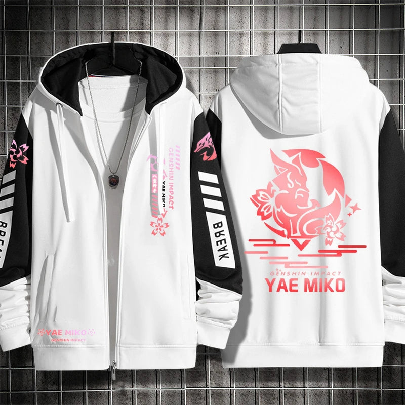 Anime Genshin Impact Yae Miko Cosplay Costumes Unisex 3D Hoodie Sweatshirt Zipper Hooded Jacket Outerwear