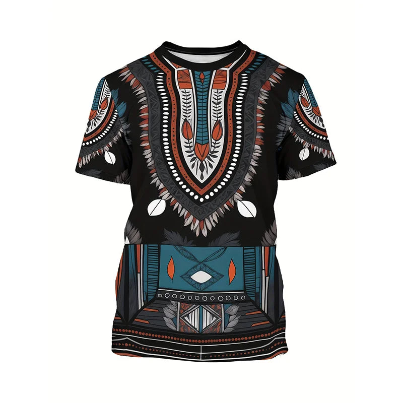 African Ethnic Pattern T-Shirt For Men Tribal Dashiki 3D Printed Tees Summer Casual Short Sleeve Loose T Shirts Round Neck Tops