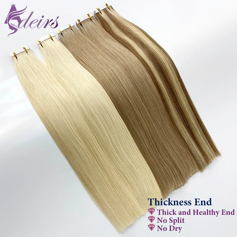 ADEIRS Straight Tape In Human Hair Extensions 100% Real Hair Extensions 16"-24" Black Brown Blonde #613 Invisible Tape In