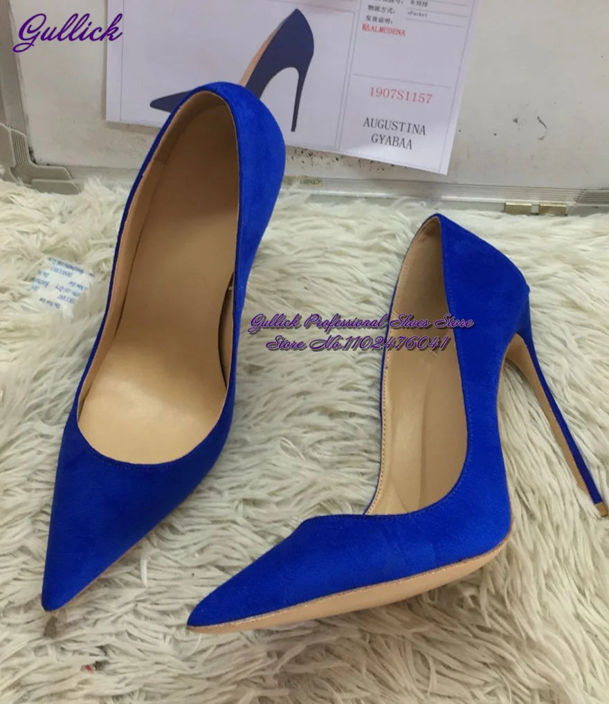 Gullick Women Hot Pink Suede High Heel Shoes 12Cm 10Cm 8Cm Stilettos Slip-On Pointed Toe Wedding Shoes Shallow Pumps Size45