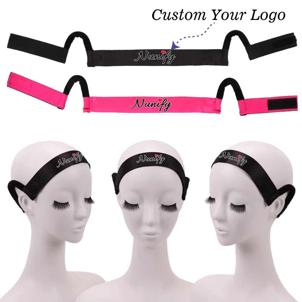 Custom Logo Reusable Satin Elastic Wig Band C Shaped Lace Melting Band Edge Control Painless Adjustable Band Hair Styling Tools