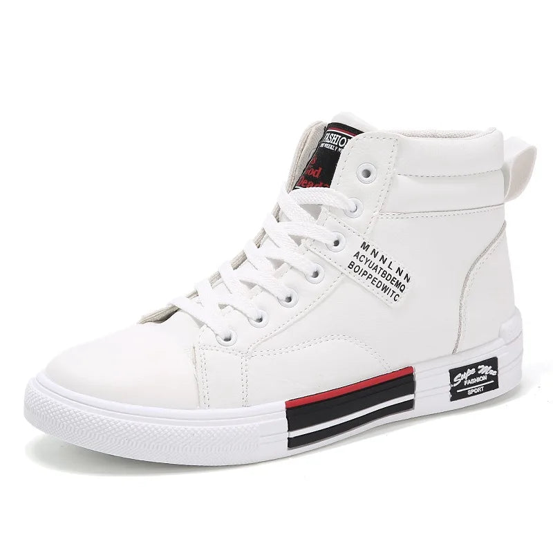 Fashion Leather Men Canvas Shoes Casual High-Top Shoes Autumn Men Non-Slip Tennis Sneakers Summer Flat Shoes Zapatillas