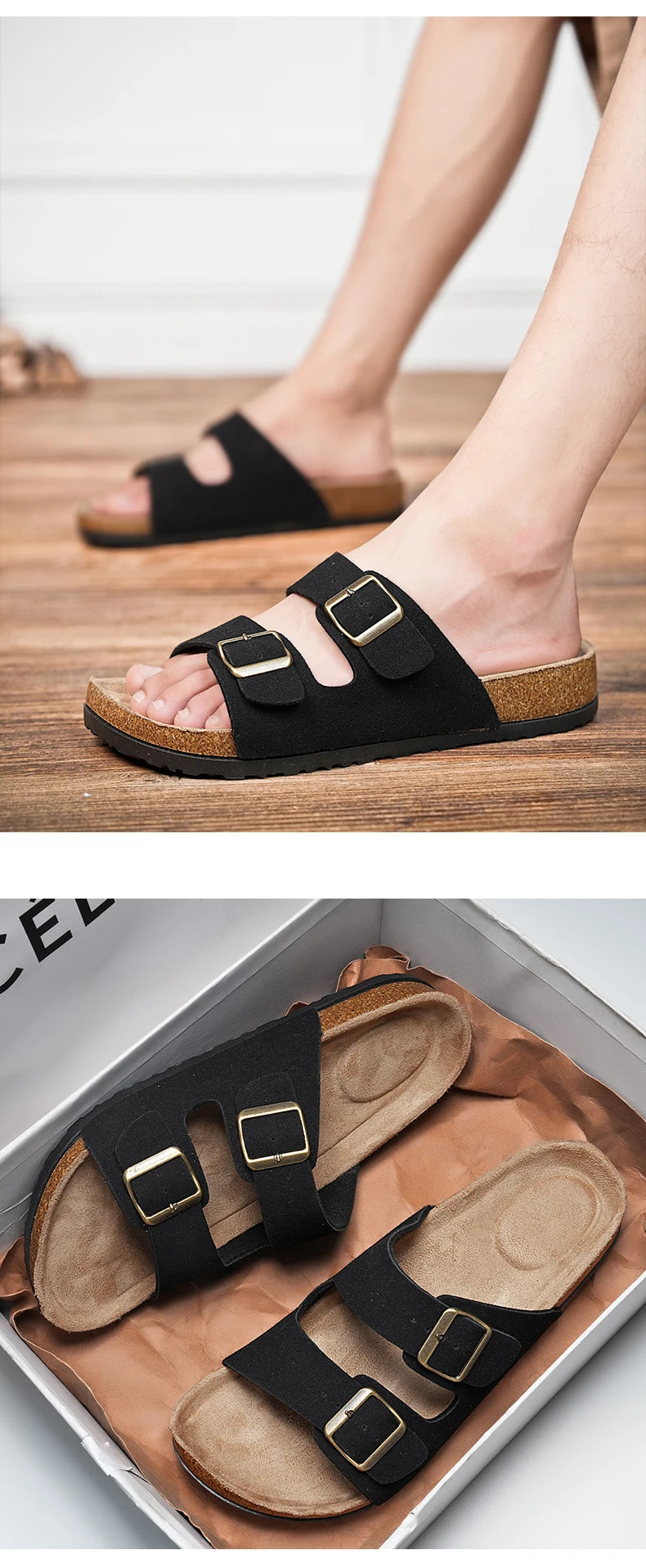 Brand Men Women Sandals Summer Designer Couple Cork Clogs Sandals Luxury Classic Unisex Mules Beach Slide With Adjustable Buckle