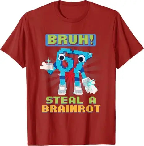 Bruh 67 Meme Steal A Brainrot Pixel T-Shirt Chaotic Humor Y2k Gaming Saying Tee Novelty Gift Boys Fashion Short Sleeve Blouses