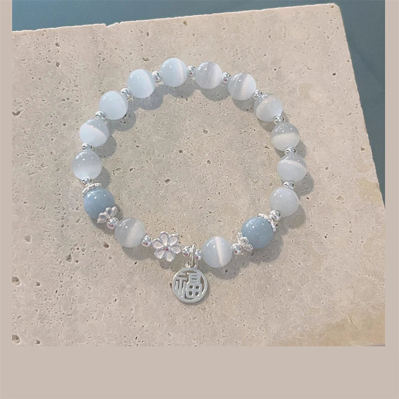 Original Opal Sea Blue Treasure Moonlight Crystal Bracelet Light Luxury Elastic Bracelet For Girls Women Jewelry Accessories