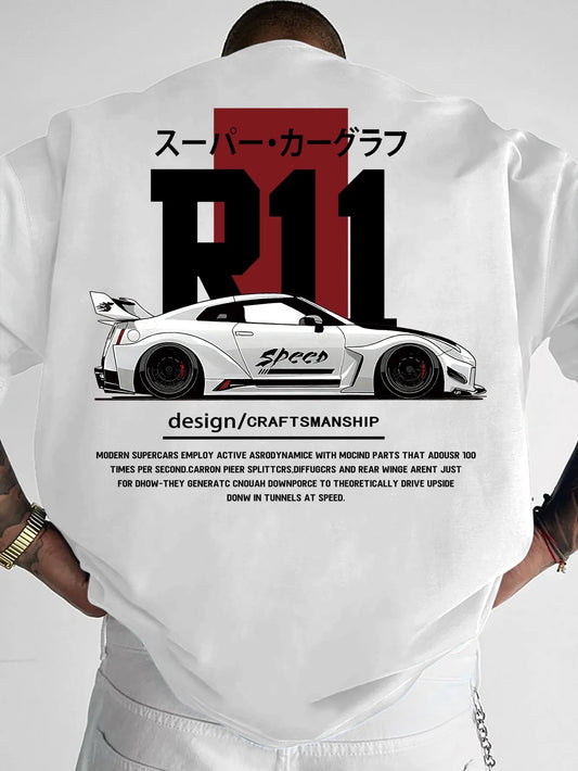 Mens Summer T-shirt with Street Style Featuring Speed Supercar Design Theme Trendy Printed Pattern 100% Cotton Loose Comfortable