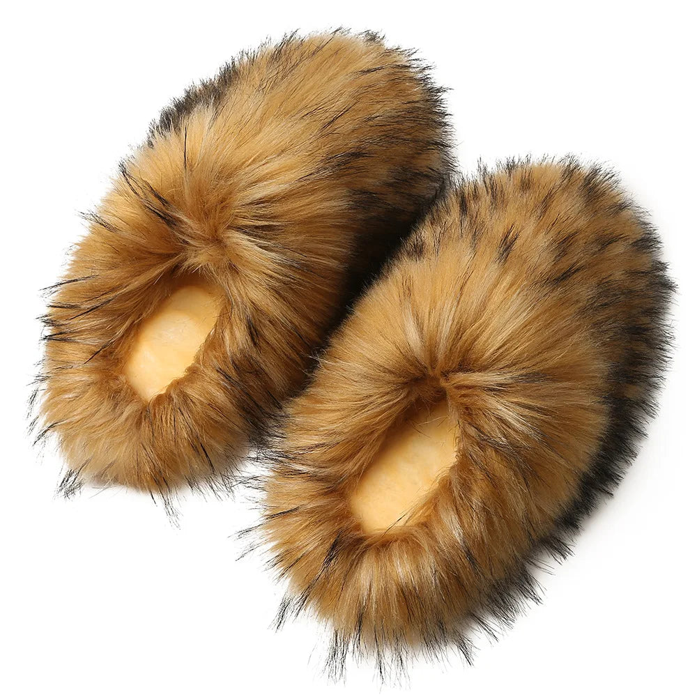 Ladies Winter High Quality Fox Fur Slippers Women Warm Fur Slides Girls Luxury Furry Slippers Soft Comfortable Home Cotton Shoes