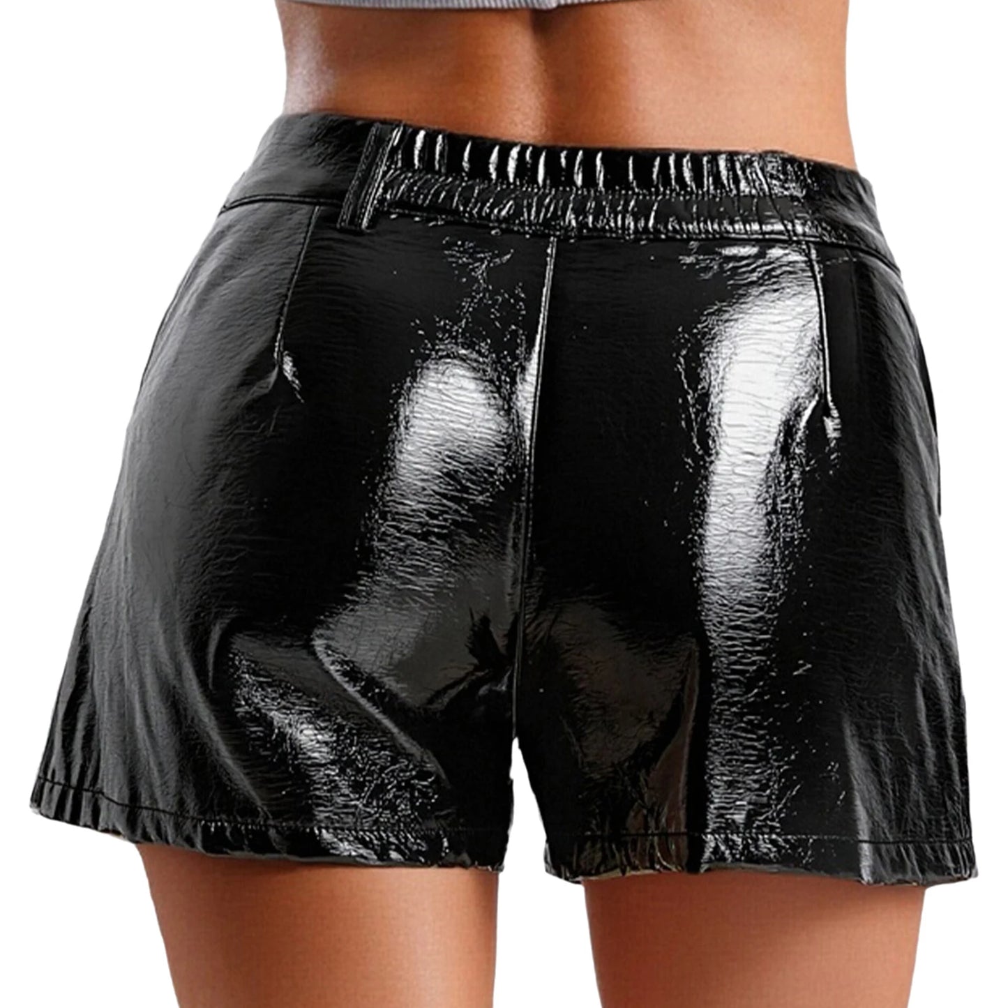 Womens Rivets And Belt PU Leather Hot Pants Hot Shorts Slim Fit Short Bottoms Club Rock Music Festival Costume