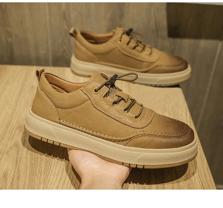 Fashion Cow Leather Casual Sneakers for Men 2025 Designer Soft-sole Men's Board Shoes Spring Autumn Sports Zapatos Para Hombre