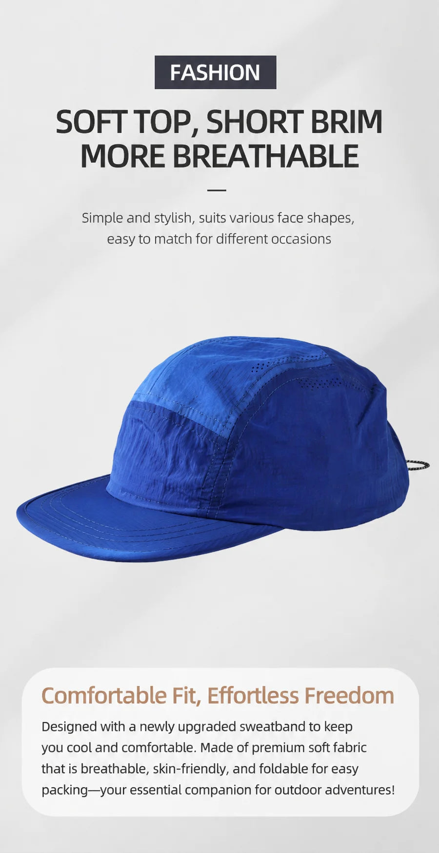 Water Resistant Quick Dry 5 Panel Baseball Hat Lightweight Breathable Sports Sun Caps For Men Women Drawstring Foldable Hats BAZAARHUBO