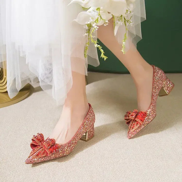Women's Summer Footwear Stilito Rhinestone Shoes for Woman 2025 with Wedding Bride Genuine Mark Chic and Elegant A Comfortable E