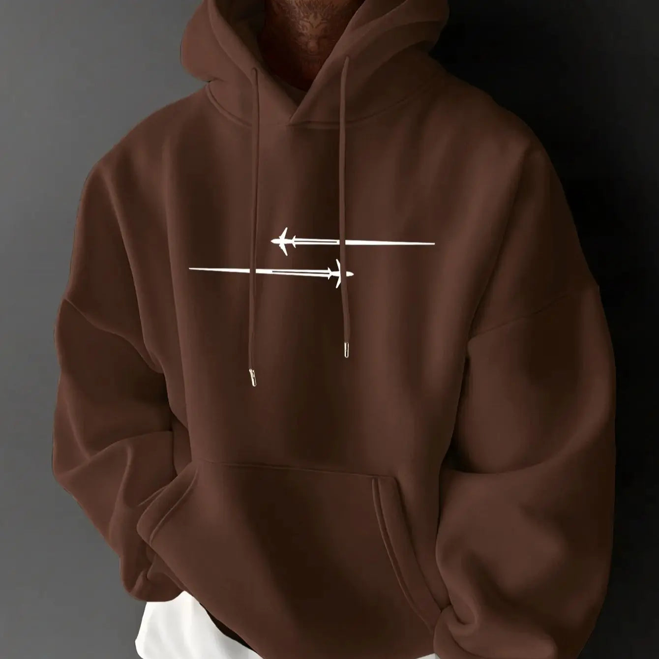 Men's top men's long sleeved round neck loose plus size autumn and winter hooded sweatshirt T-shirt top BAZAARHUBO
