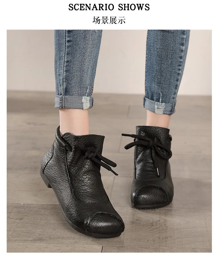 Careaymade-Genuine leather women's boots Fashion retro warm Oversized shoes cow leather Pure handmade ankle boots Casual boots